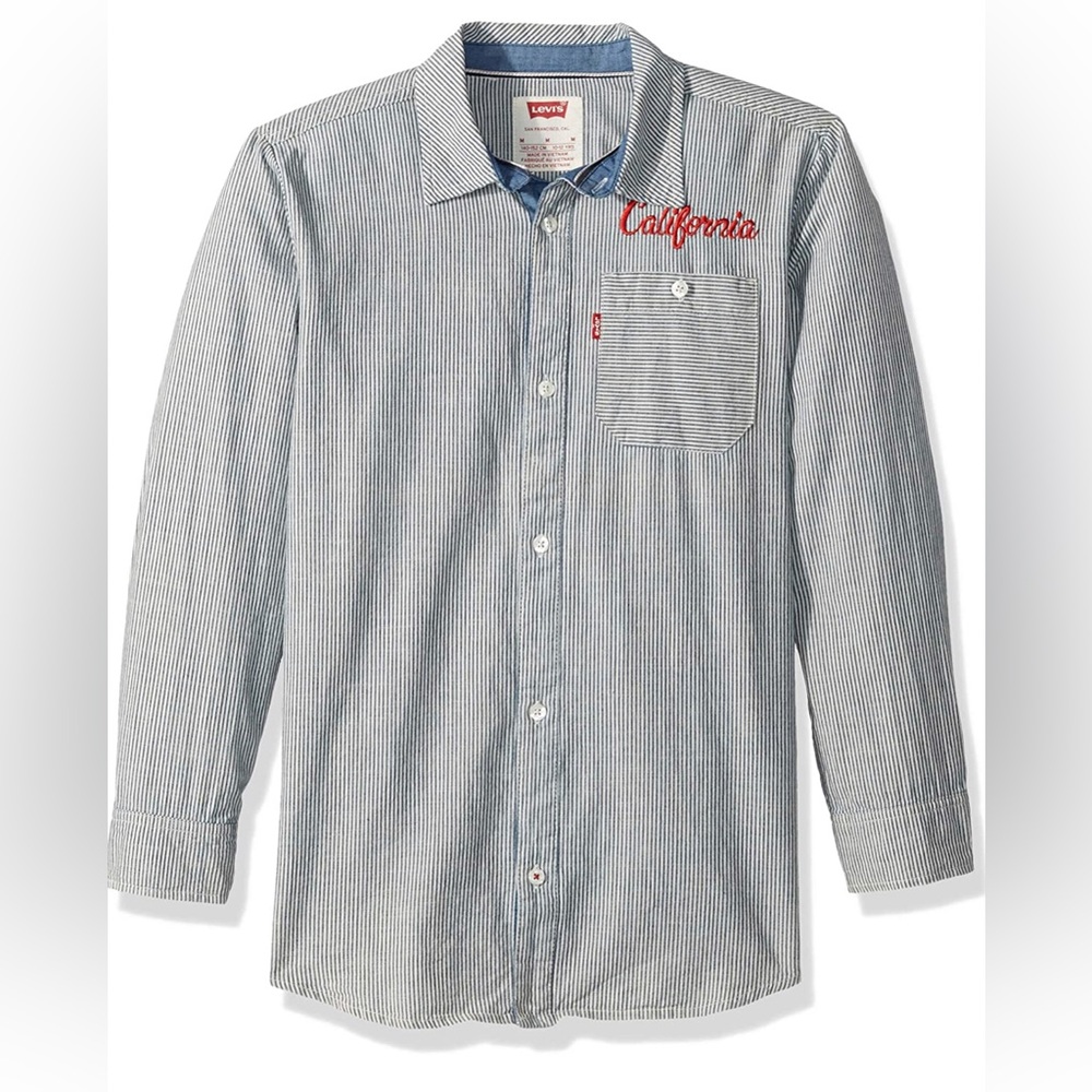 Levi’s California boys Button Down embroidered Railroad Striped Shirt M / 10-12
